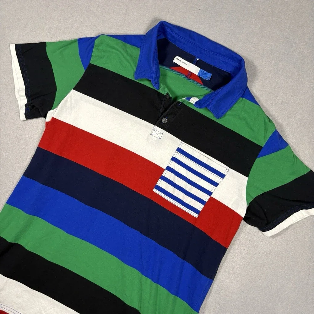 Adidas Originals Polo Multi Stripe Short Sleeve Shirt Size Large